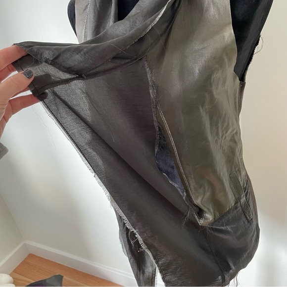 Jackett…etc Green Leather Brown Ribbed Cotton Panel Chiffon Drape Vest Size XS - Picture 8 of 9